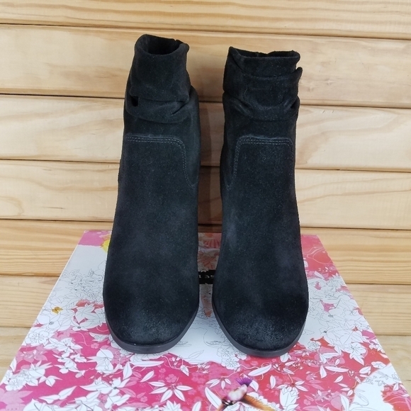 Distressed Black Western Biker Boots Suede/Leather Slouch Heeled 6.5M Bootie NEW - Picture 2 of 11